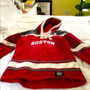 Boston University Hockey Red Hoodie with Stripes by '47 Terriers Womens